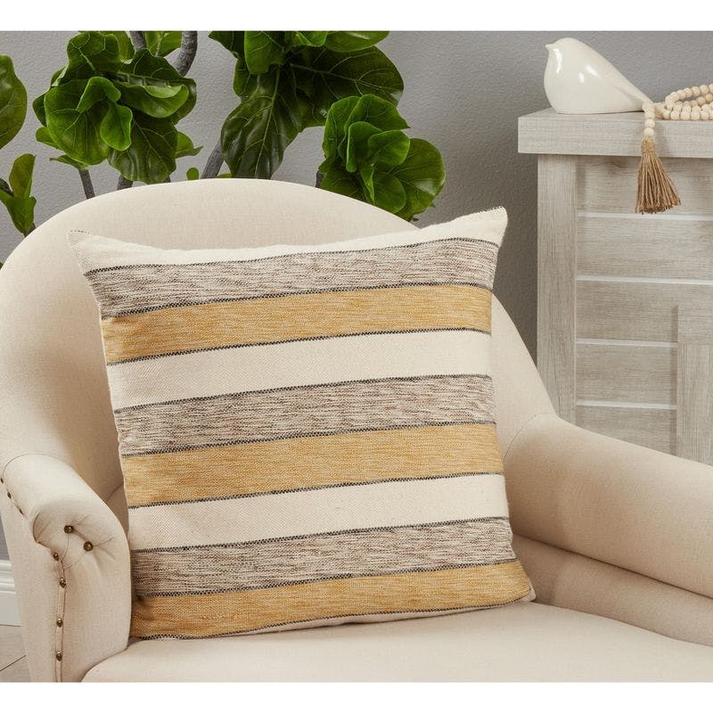Light-Toned Wide Striped Cotton Throw Pillow Cover