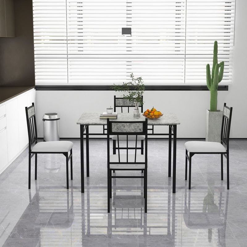 Modern 5-Piece Dining Set with Faux Marble Top and Gray Upholstered Chairs