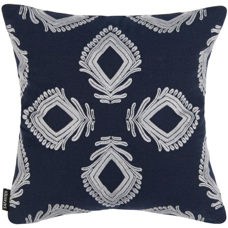 Contemporary Bali Breeze 16" Embroidered Cushion in Navy & Periwinkle