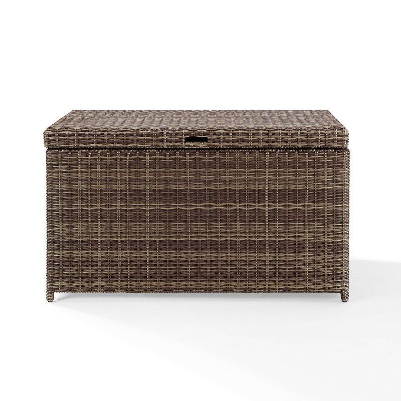 Weathered Brown Wicker Outdoor Storage Deck Box with Pneumatic Hinge