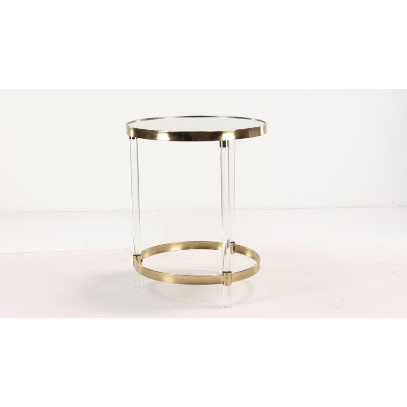Elegant Gold Round Acrylic Accent Table with Mirrored Top