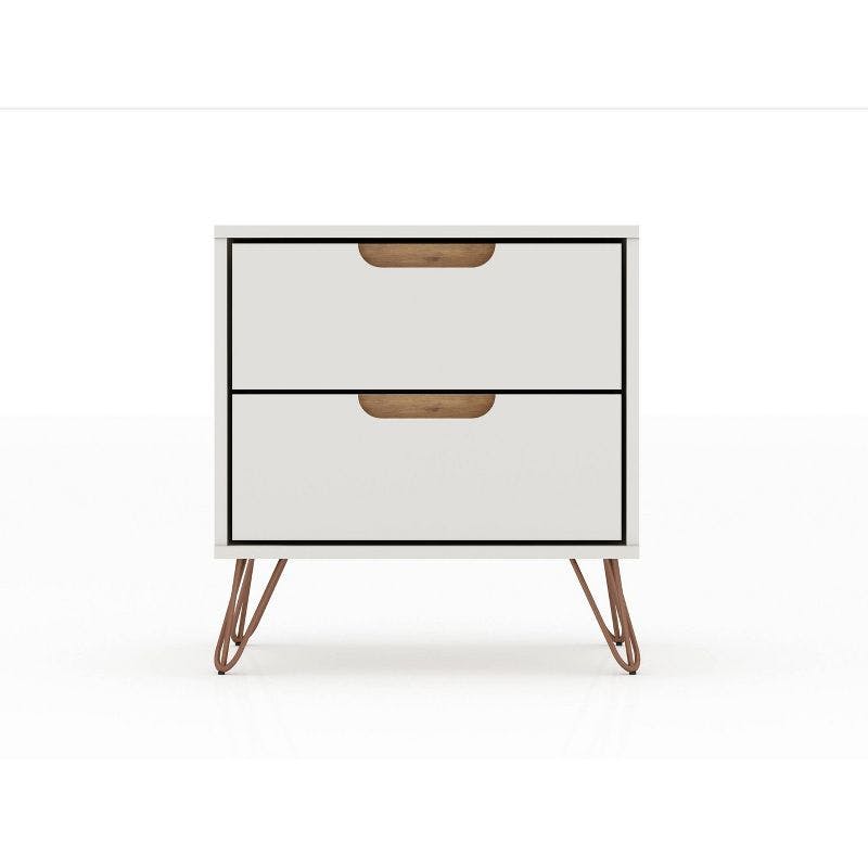 Mid-Century Modern Off-White 2-Drawer Nightstand with Metal Legs