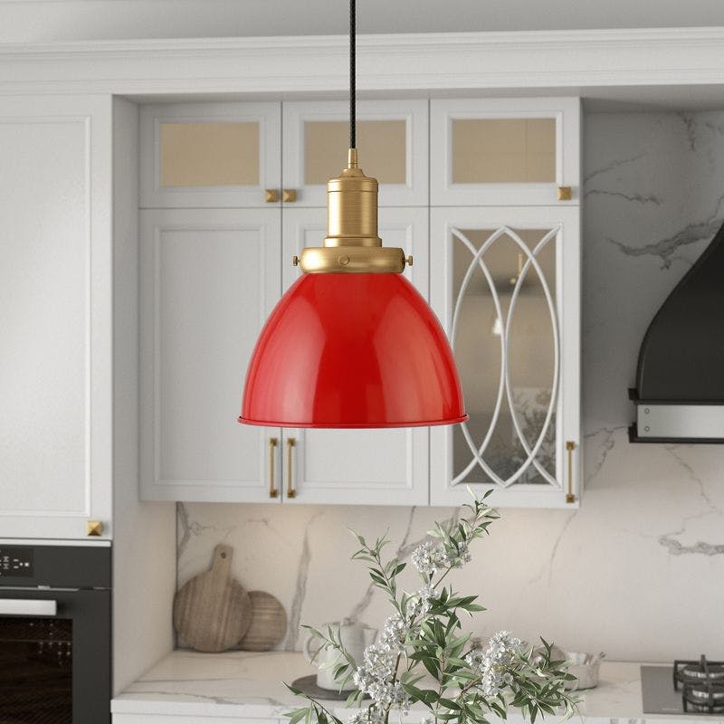 Madison 8" Poppy Red and Brass Nautical-Inspired Pendant Light