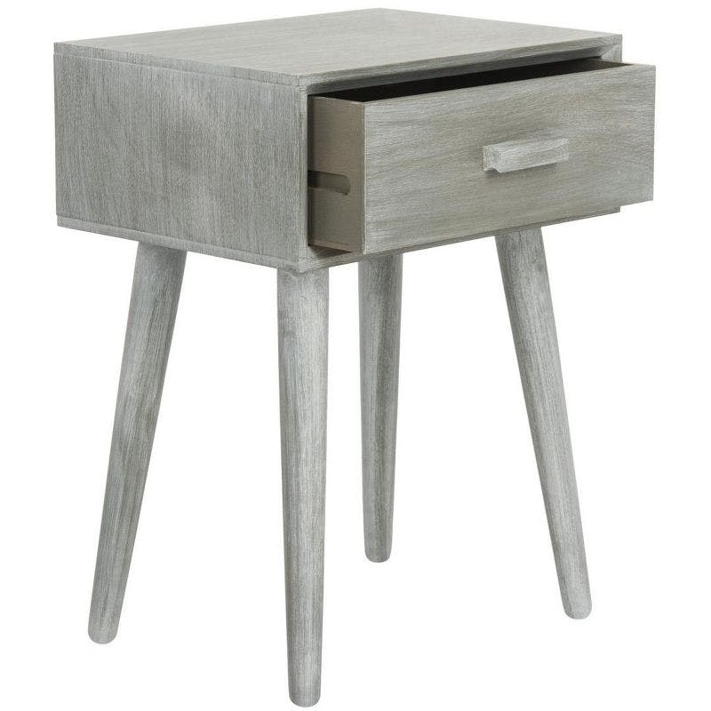 Transitional Slate Grey Rectangular Pine Wood Side Table with Storage