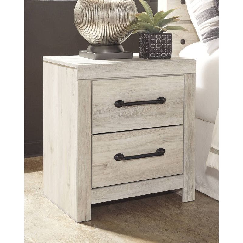 Wispy Whitewash Rustic Industrial 2-Drawer Nightstand with USB