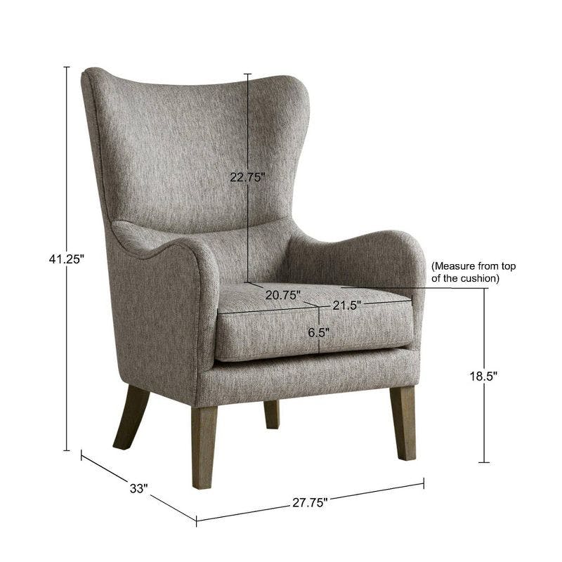 Elegant Gray Swoop Wing Accent Chair with Solid Wood Legs