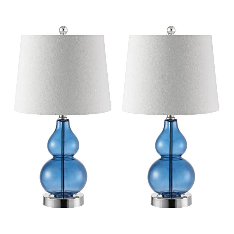 Dynamic Blue and Chrome Gourd Glass Table Lamp Set