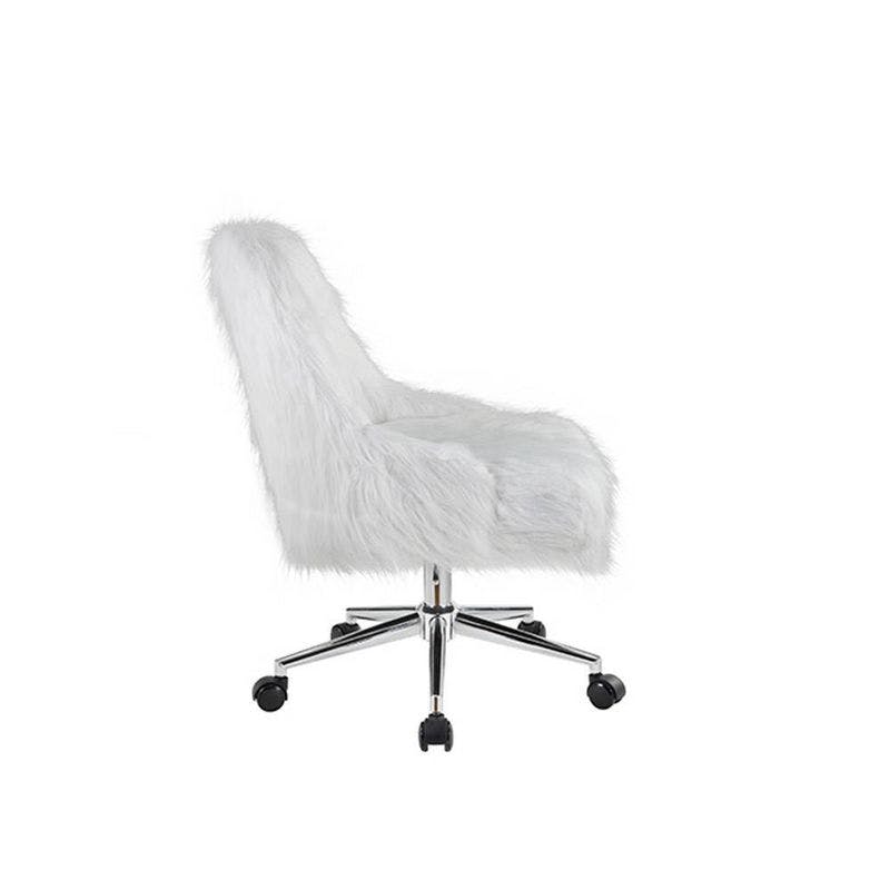 Arundell II Luxurious White Faux Fur & Chrome Swivel Office Chair