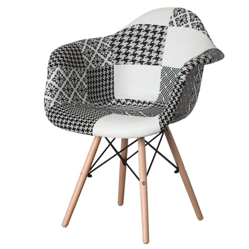 Mid-Century Modern Black and White Fabric Armchair with Beech Legs