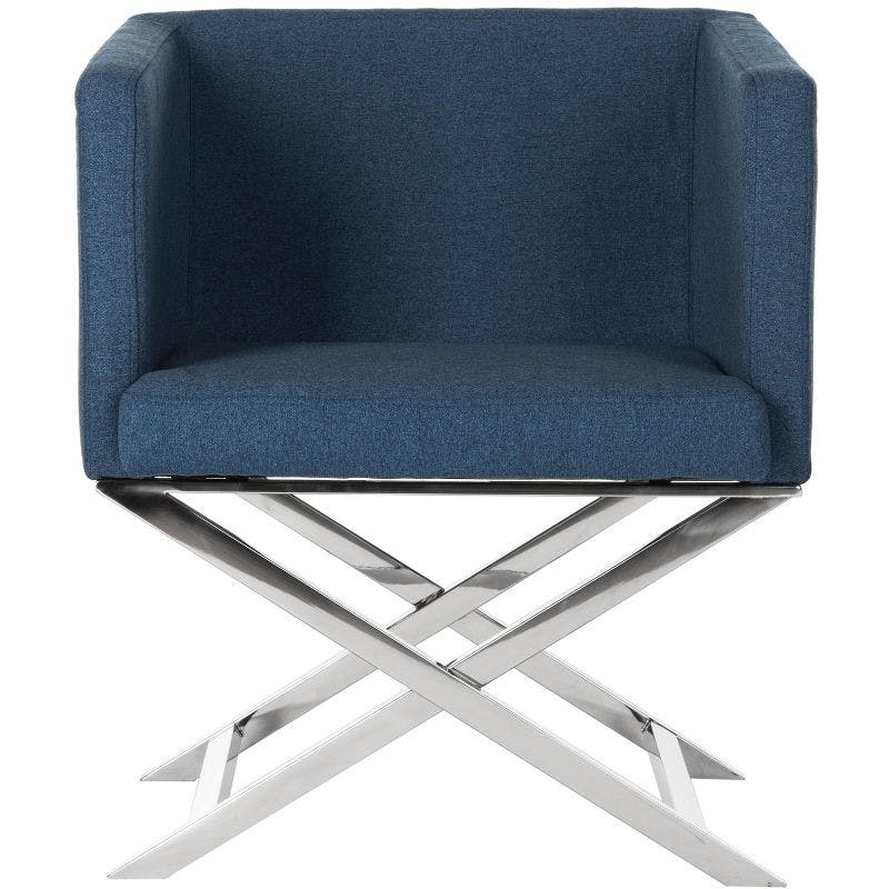 Navy Chrome Transitional Director's Accent Chair in Leather
