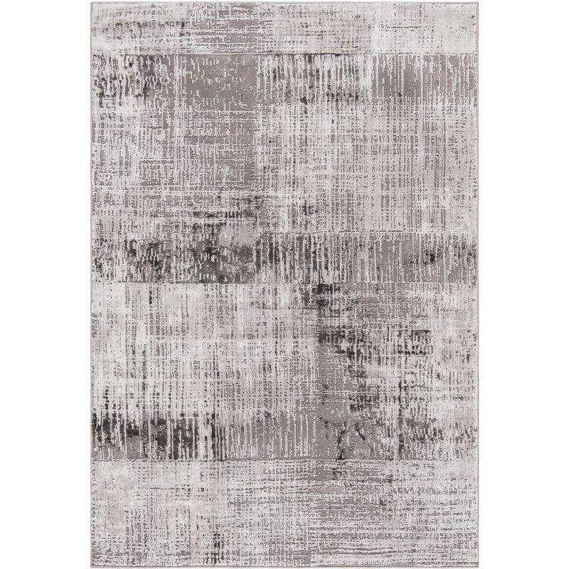 Elysian Shadows Hand-Knotted Abstract Rug in Grey/Dark Grey, 2'7" x 5'