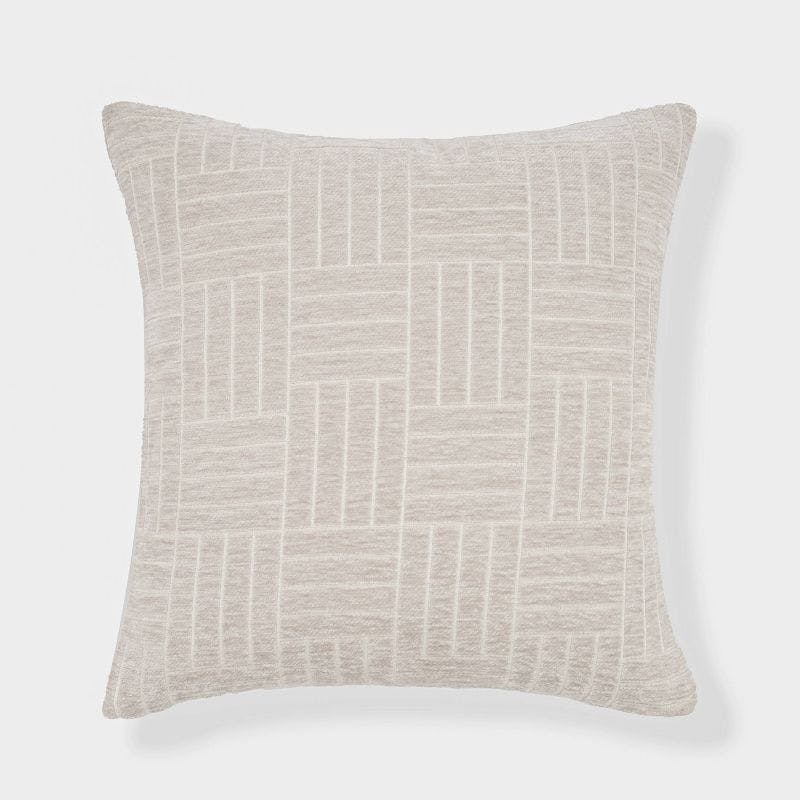 Freshmint Oberon Taupe Chenille Staggered Stripe 18" Square Pillow