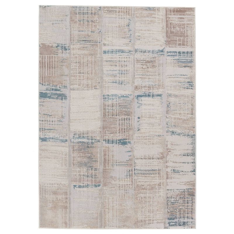 Halvard Blue and Ivory Lattice 5'x8' Washable Wool-Blend Area Rug
