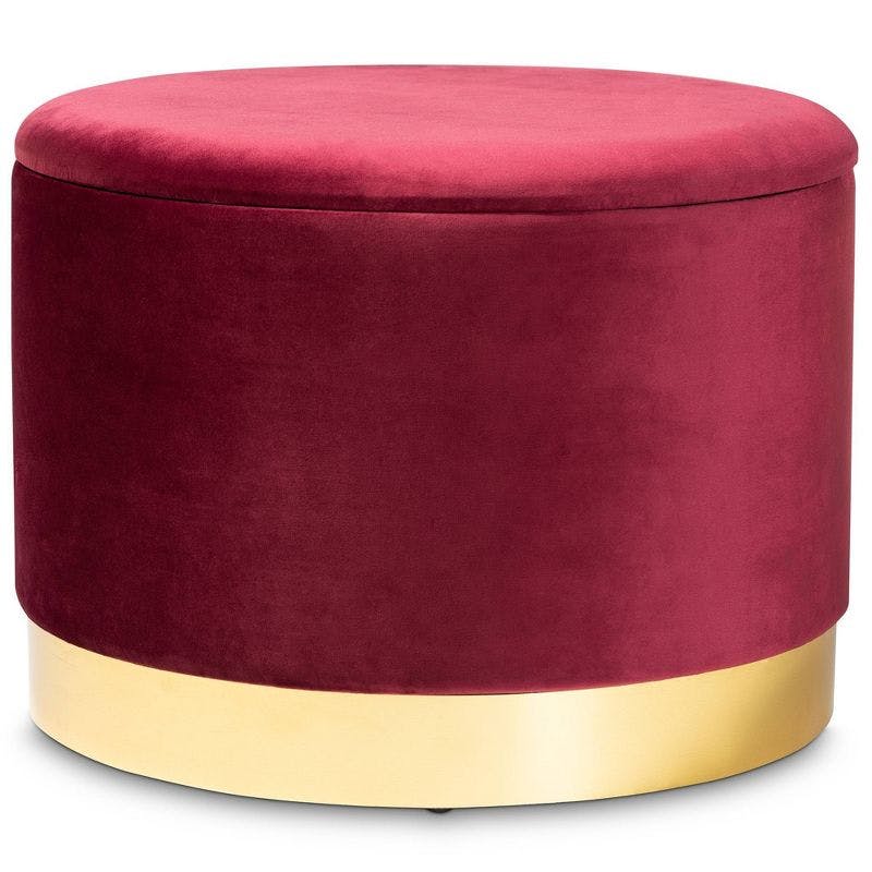 Marisa 24" Red Velvet and Gold Luxe Storage Ottoman