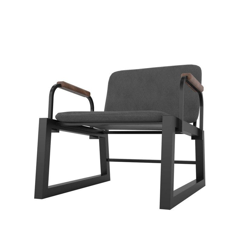 Sleek Black Faux Leather Low Accent Chair with Steel Frame