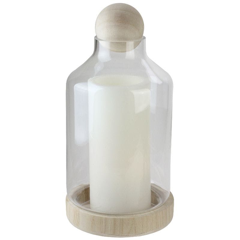 Northlight 14" Clear Glass Hurricane with Elegant Wooden Lid