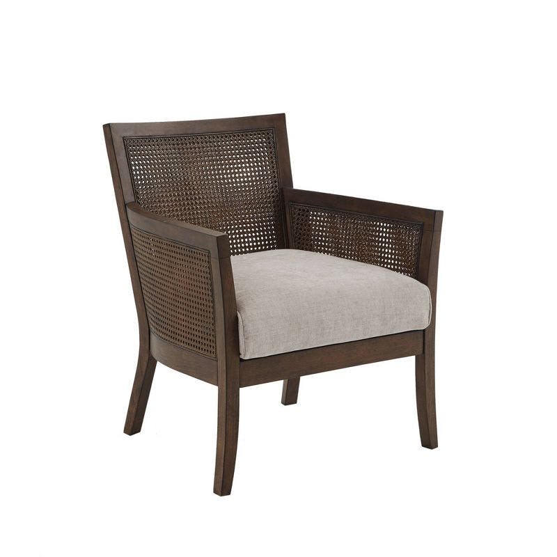Farmhouse Chic Tan Cane Back Accent Chair with Espresso Wood Finish