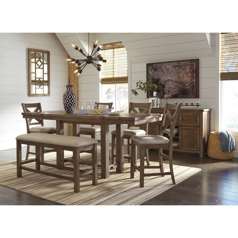 Transitional Nutmeg Brown Extendable Counter Height Dining Table