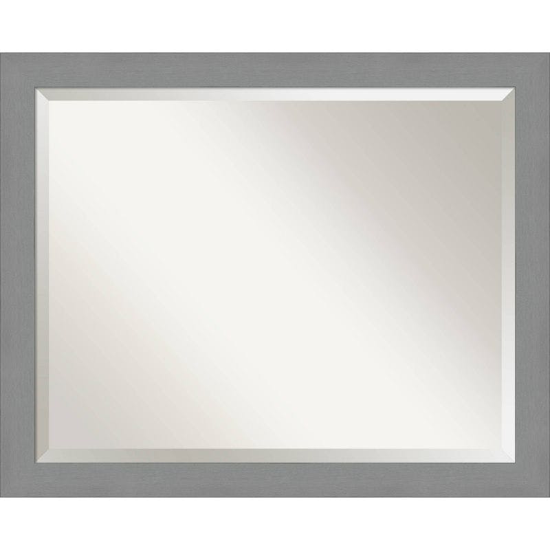 Contemporary Brushed Silver Rectangular Bathroom Vanity Mirror