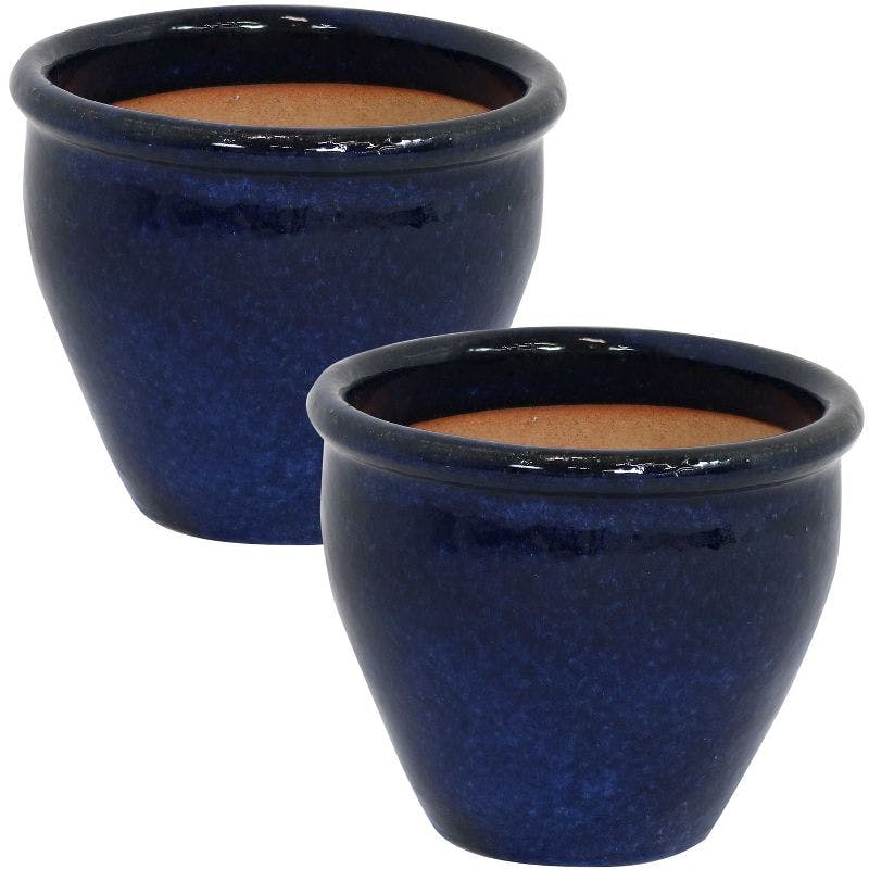 Imperial Blue Glazed Ceramic Indoor/Outdoor Planter Set, 9-Inch