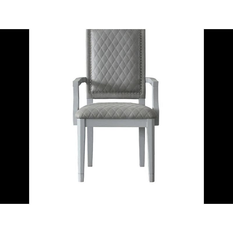 Elegant Gray Upholstered High-Back Wooden Arm Chair