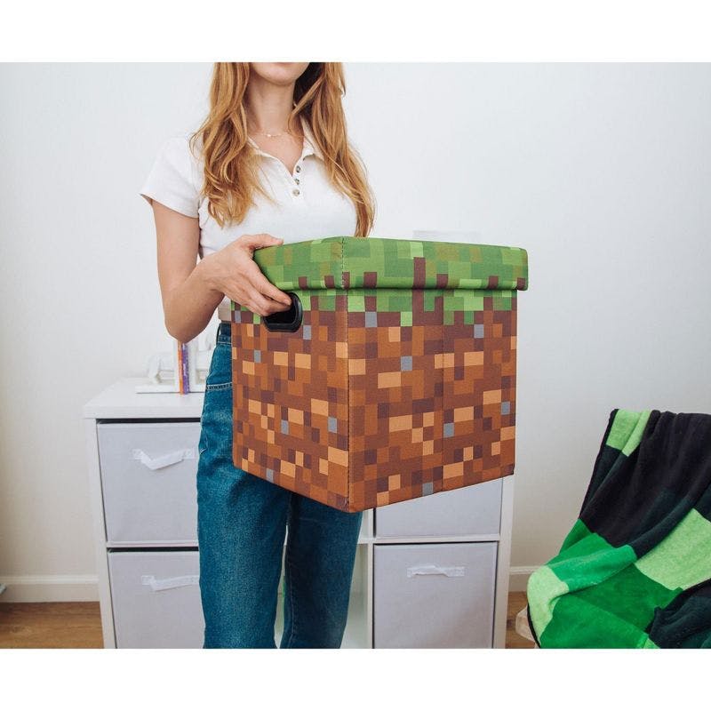 Collapsible Pixel-Perfect Green Cube Storage Bin for Kids - 13"