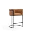 Midcentury Camel and Black Metal Counter Stool with Faux Leather Seat