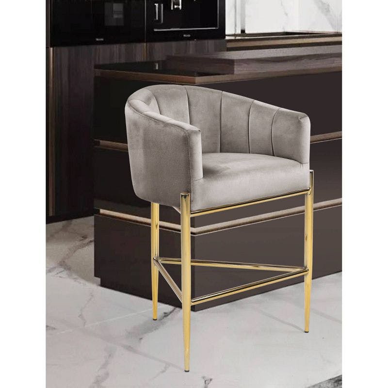 Cyrene Taupe Velvet and Gold Metal 32" Counter Stool Chair