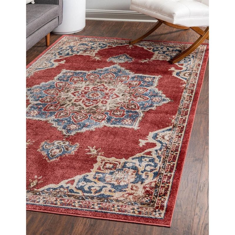 Eden Abstract Burgundy & Beige 5' x 8' Synthetic Area Rug