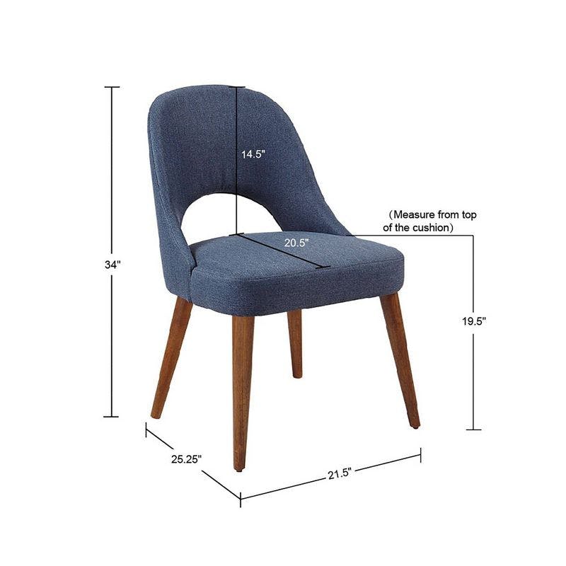 Pecan Finish Navy Upholstered Solid Wood Side Chair Set