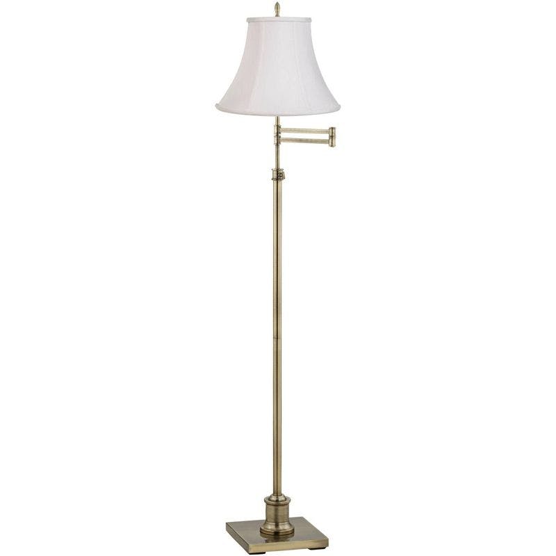 Adjustable Antique Brass Floor Lamp with Imperial White Bell Shade