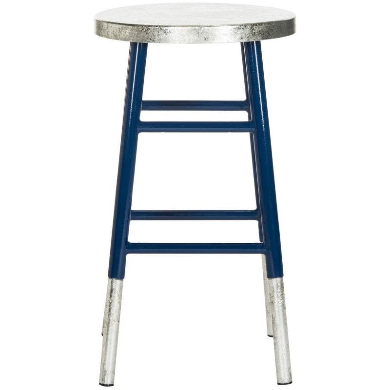 Transitional Blue and Silver Metal Counter Stool 24"