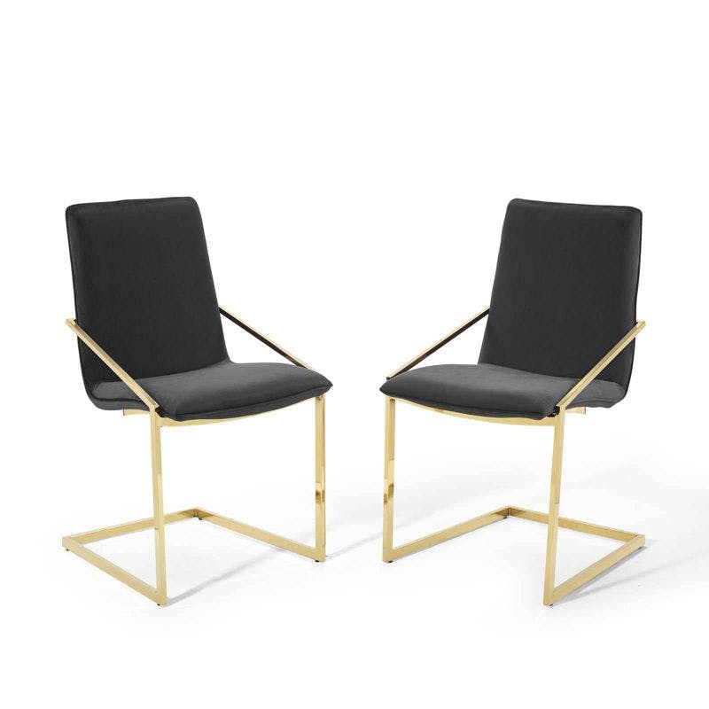 Elegant Gold-Black Velvet Upholstered Dining Armchair Set