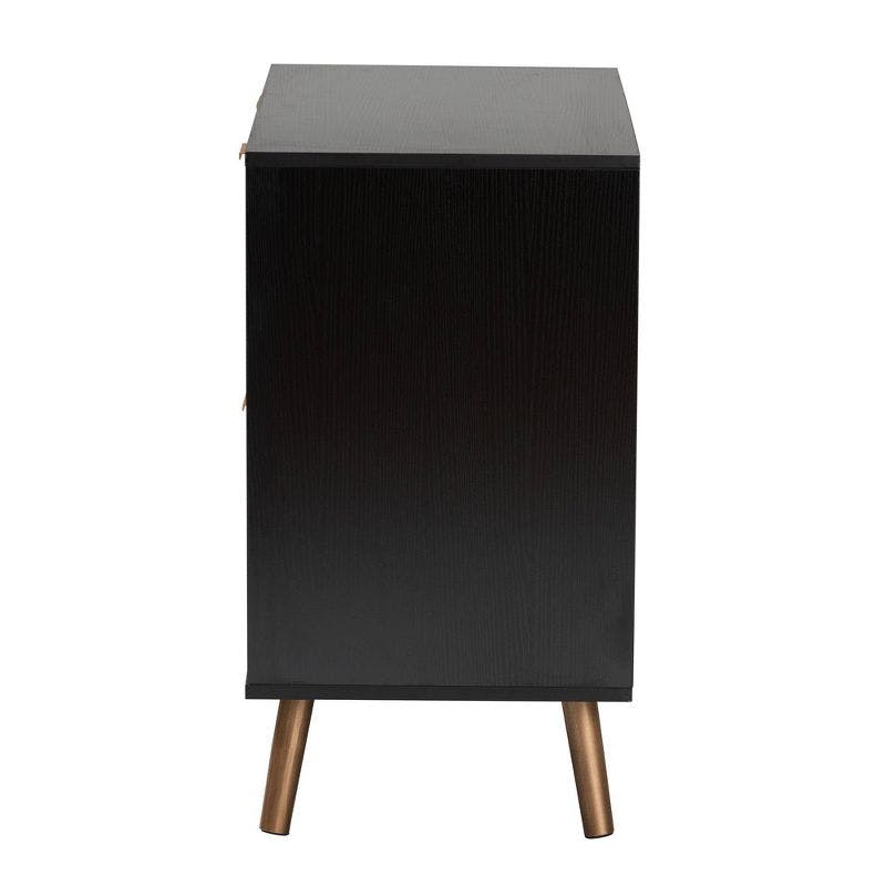 Mid-Century Two-Tone Black & Natural Brown Wood Storage Cabinet