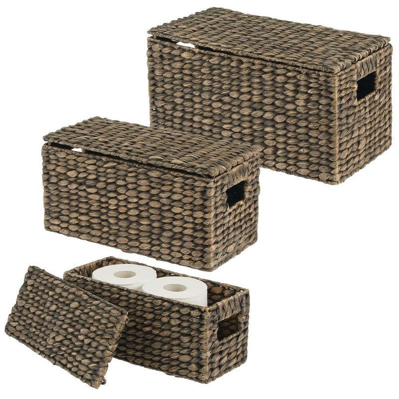 Seagrass Rectangular Storage Basket with Lid in Brown