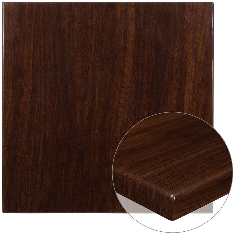Glenbrook 36'' Square High-Gloss Walnut Resin Dining Table Top