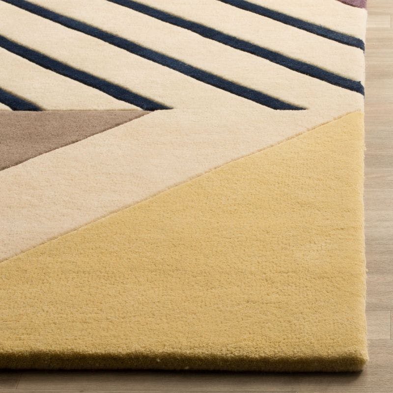 Ivory Geometric Square Tufted Wool Area Rug 3' x 3'