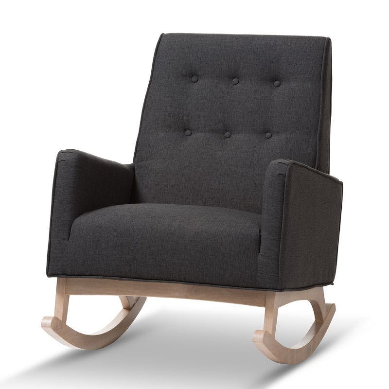 Marlena Mid-Century Modern Dark Grey Whitewash Wood Rocking Chair