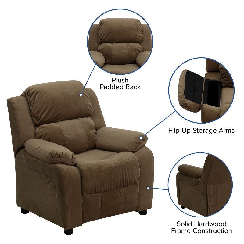 Cozy Spot Brown Microfiber Kids Recliner with Cup Holder