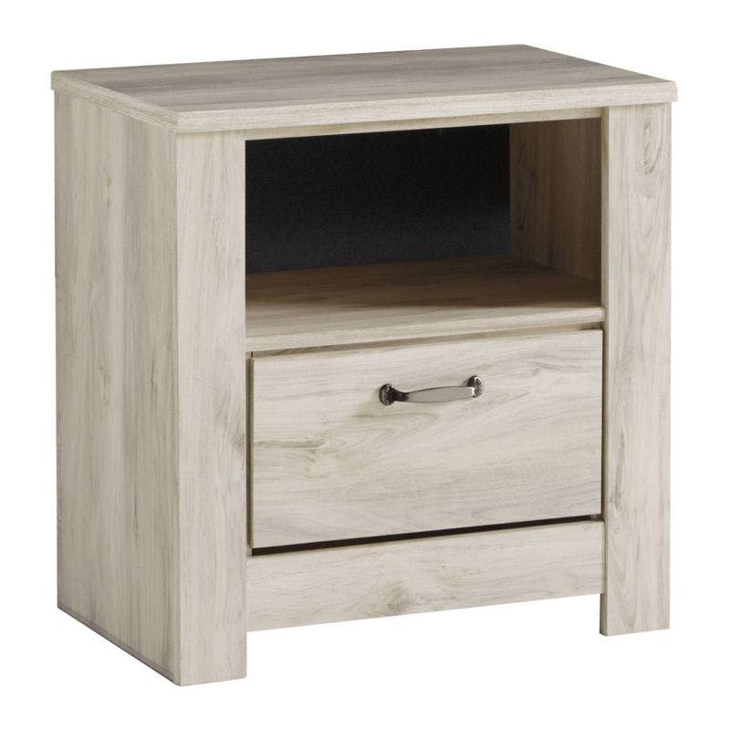 Transitional Whitewash 1-Drawer Nightstand with USB Charging