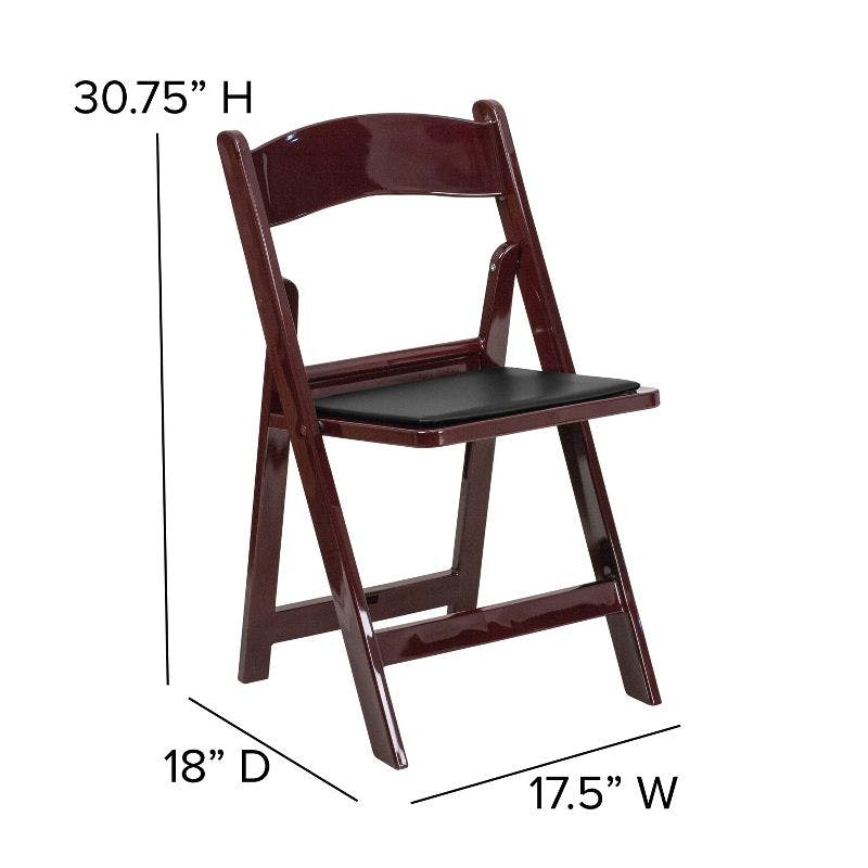 Red Mahogany Resin Folding Chair with Black Vinyl Seat - 4 Pack
