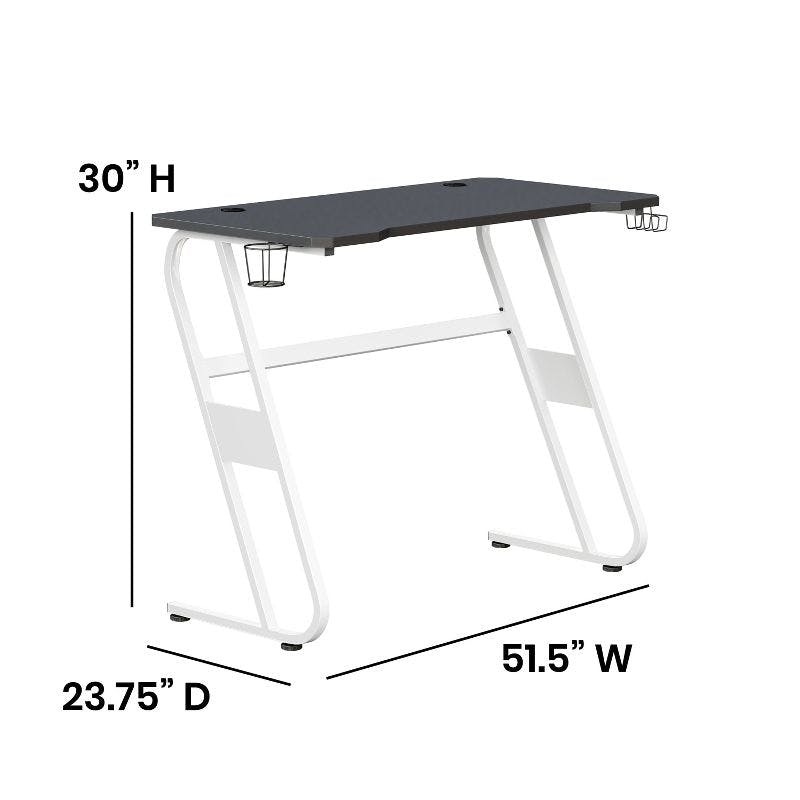 Sleek 51.5'' Black and White Z-Shape Ergonomic Gaming Desk with Cup Holder