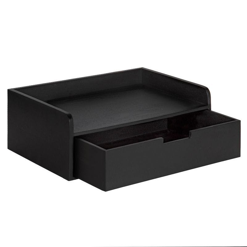 Modern Black Wood Floating Shelf Side Table with Storage
