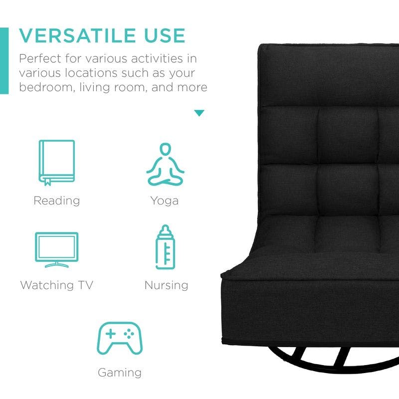 Swivel Folding Floor Gaming Chair in Black with Tufted Cushions