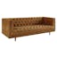 Cognac Tufted Faux Leather Sofa with Track Arm and Wood Frame