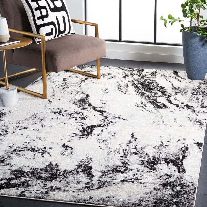 Ivory Abstract Hand-Knotted Soft Synthetic Area Rug