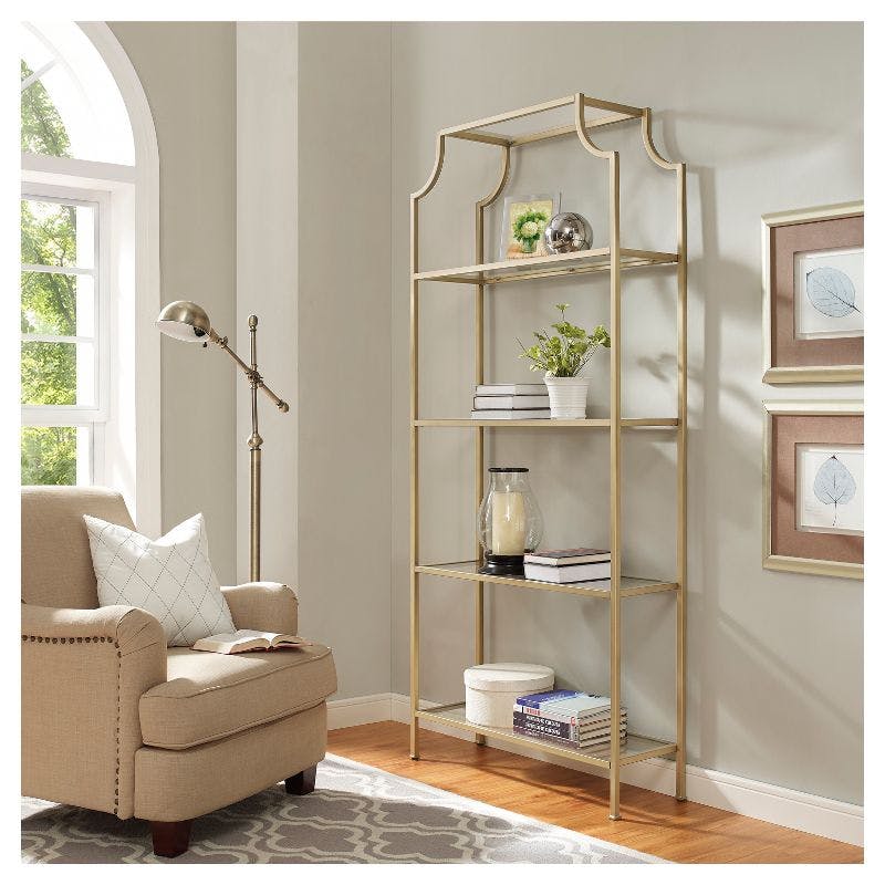 Aimee Antique Gold Pagoda-Style Metal and Glass Etagere