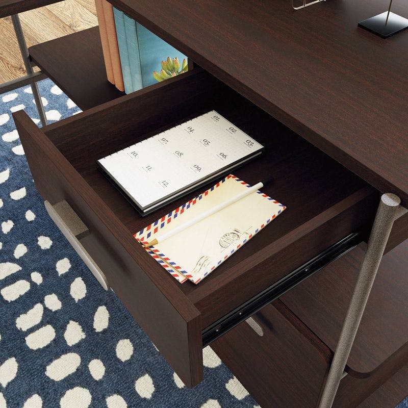 Executive Corner L-Shaped Desk in Umber Wood with Filing Cabinet