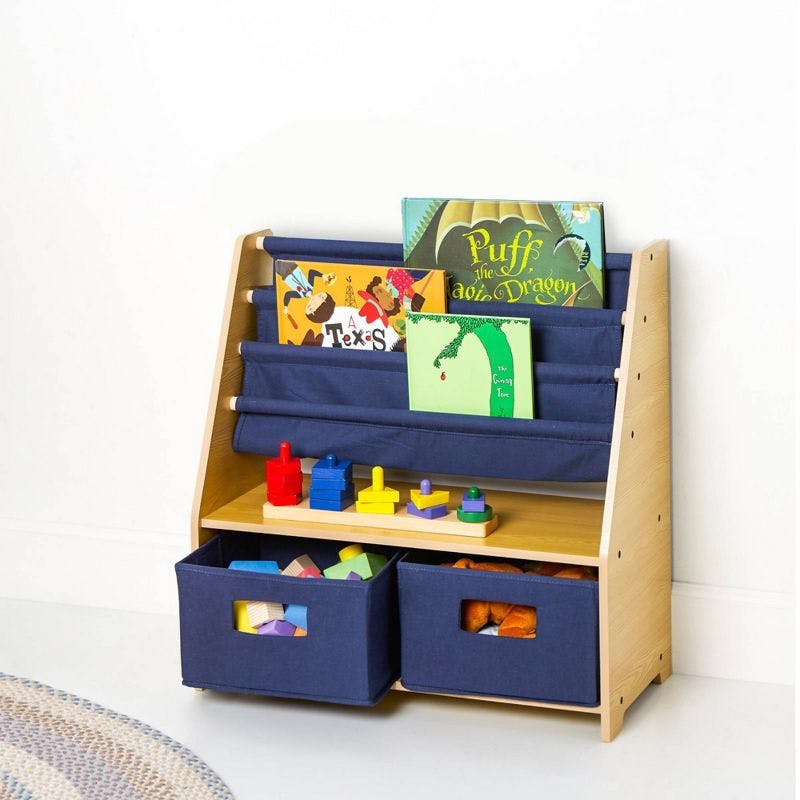 Wildkin Kids Natural & Blue Canvas Sling Bookshelf with Storage