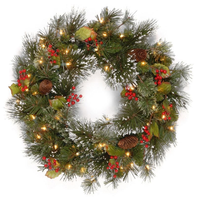 Frosty Elegance 24" Pre-Lit Wintry Pine Wreath with LED Lights